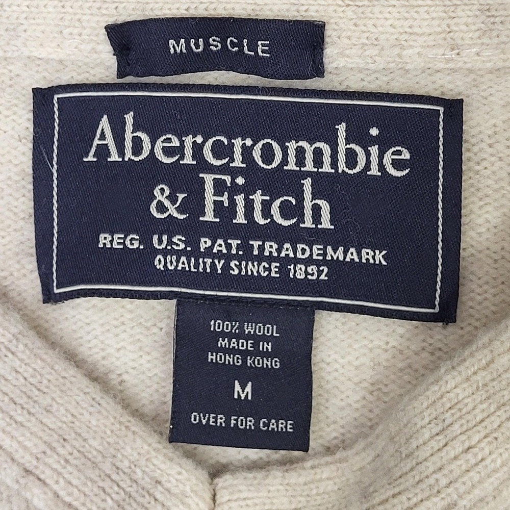 Abercrombie & Fitch Wool Sweater Womens Medium White V Neck Muscle Fit Knit - Picture 2 of 13
